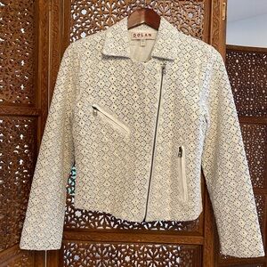 🚺 Anthro Dolan Rossi ivory / blue eyelet zip blazer